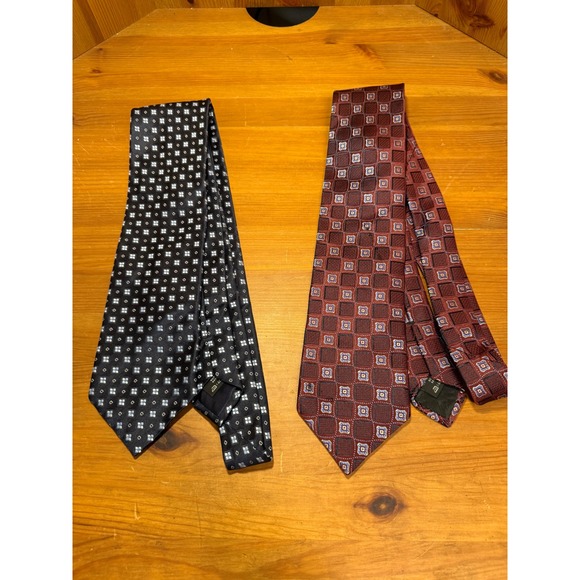 Ermenegildo Zegna Other - Ermenegildo Zegna Mens Silk Tie Lot 2 Navy Blue Burgundy Geometric Italy Luxury